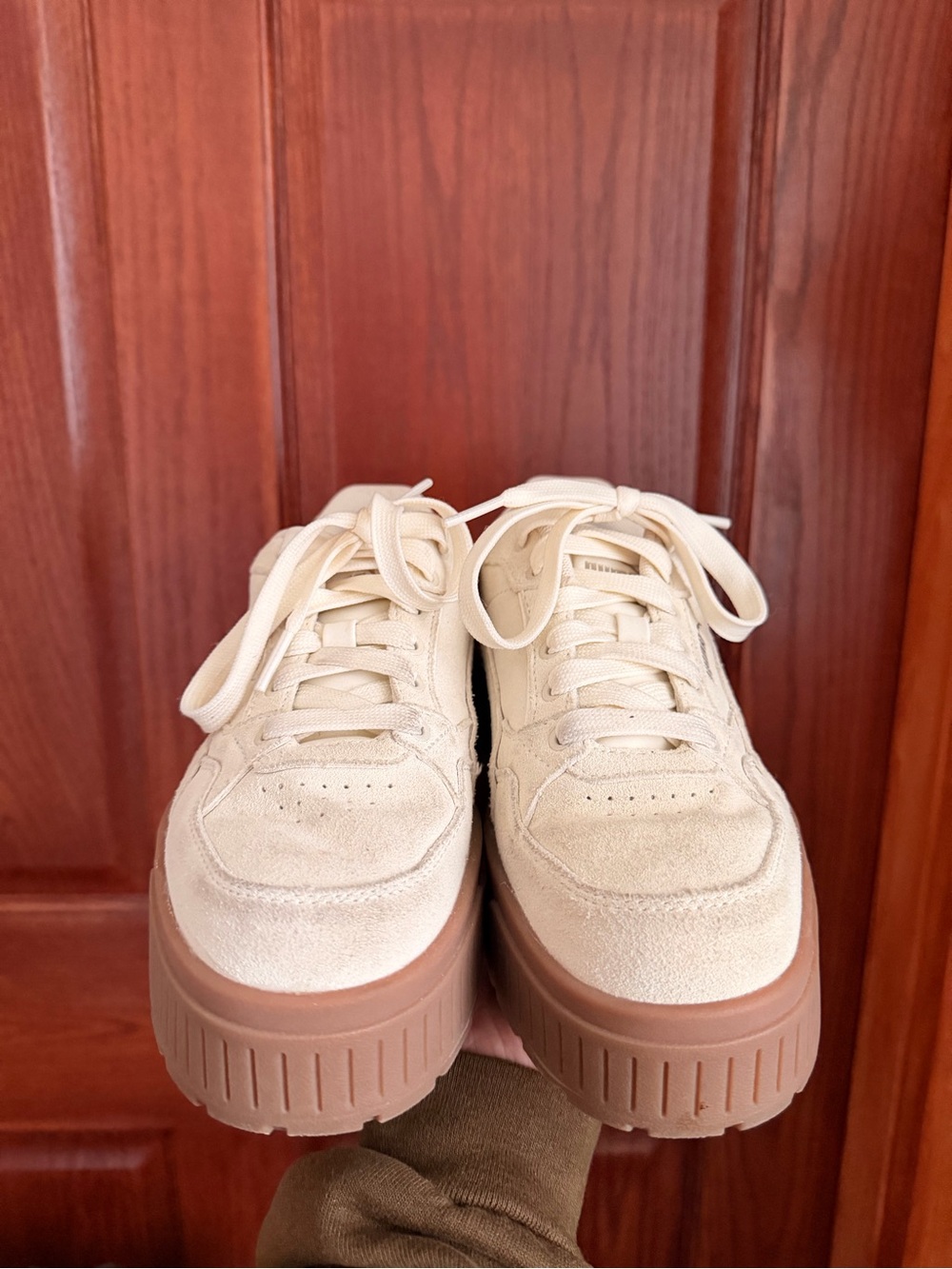Beige Suede Puma Platform Sneakers with Gum Sole